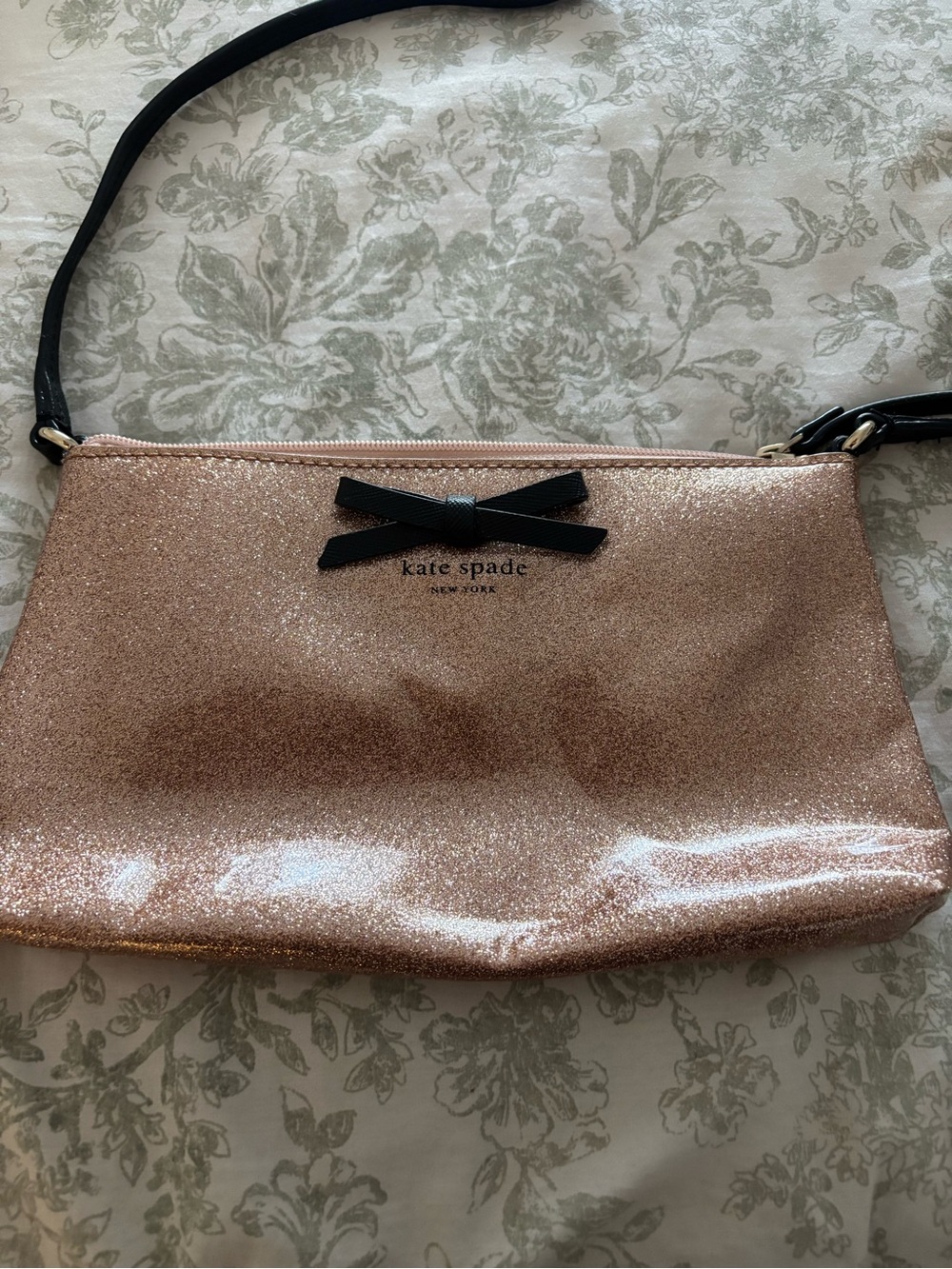 kate spade Rose Gold Glitter Crossbody with Black Bow